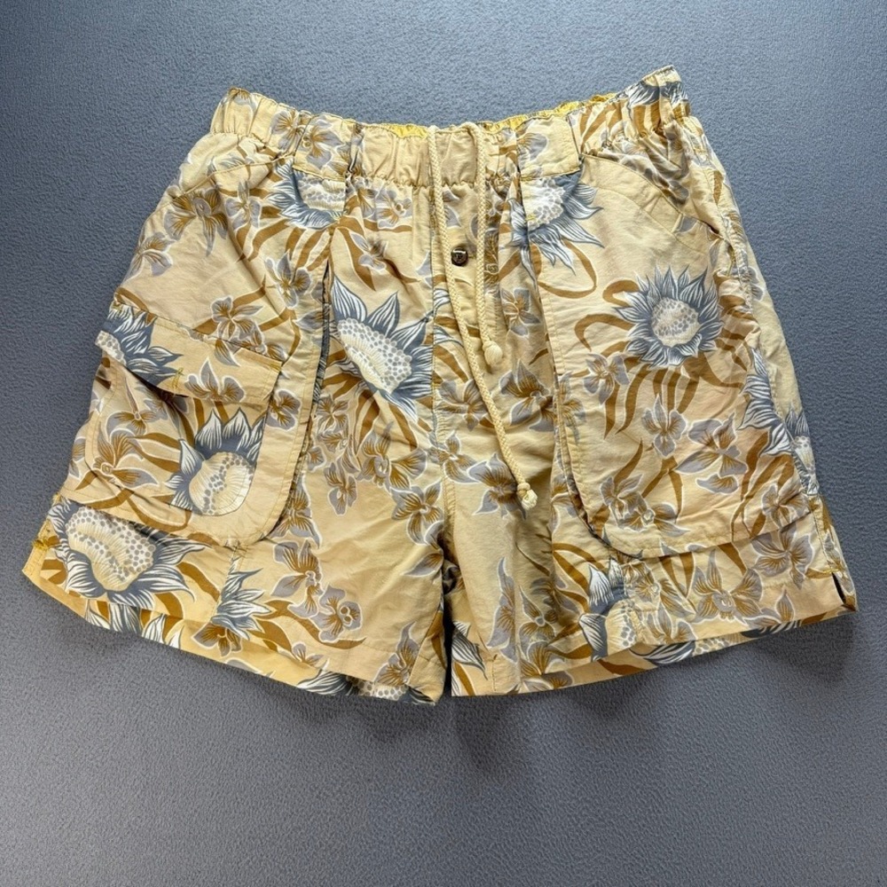 Tommy Bahama Swim Trunks Board Shorts XL Floral‎ Tan Nylon Cargo Mesh Lined Mens